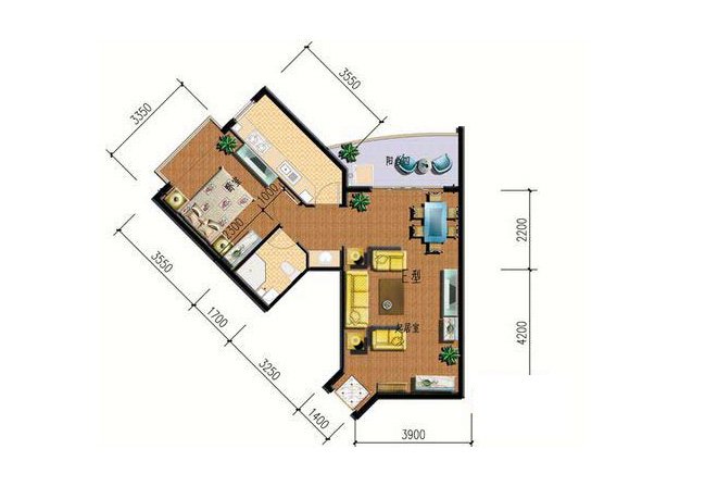 D栋E户型 1室1厅1卫1厨  (建筑面积)  建筑面积：75.3㎡
