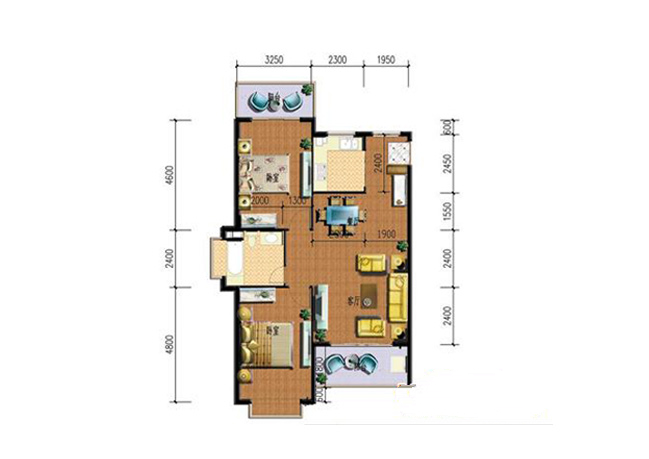 C栋A户型 2室1厅1卫1厨  (建筑面积)  建筑面积：103.1㎡
