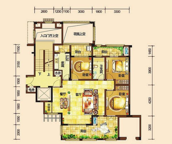 3房2厅1卫 建筑面积：116㎡