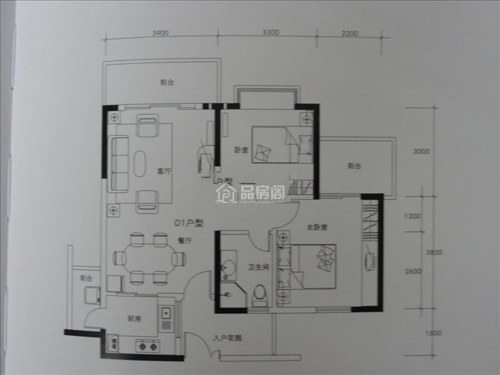 二居户型 2室2厅1卫   建筑面积：94㎡