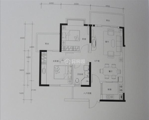 二居户型 2室2厅1卫   建筑面积：84㎡