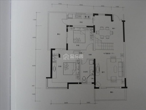 二居户型 2室2厅1卫  (建筑面积)  建筑面积：95㎡