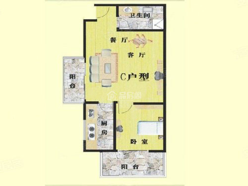 C户型 1室1厅1卫   建筑面积：55.82㎡