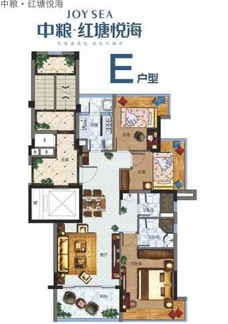 E户型 3室2厅2卫1厨  建筑面积：98㎡