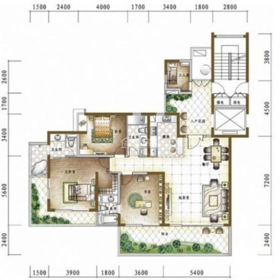 E户型 4室2厅3卫   建筑面积：298.95㎡