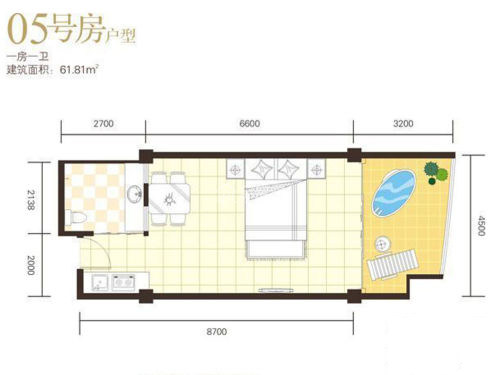 05户型 1室1厅1卫   建筑面积：61㎡