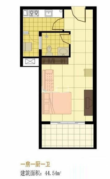 1房1厅1卫 建筑面积：44㎡