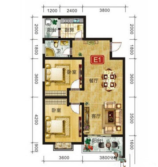 2室2厅1卫1厨 建筑面积：89㎡