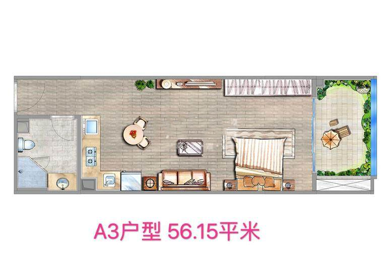  1室1厅1厨1卫 建筑面积：56.16㎡
