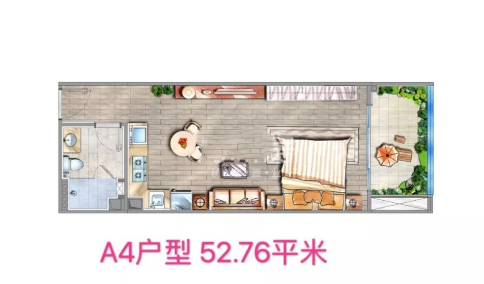  1室1厅1厨1卫 建筑面积：52.76㎡