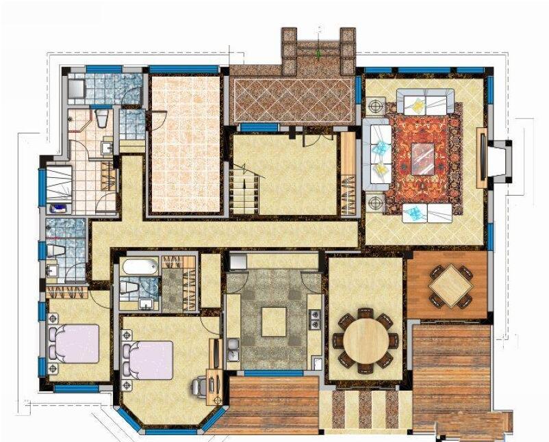 D户型 （第一层）2房2厅2卫 建筑面积：384㎡