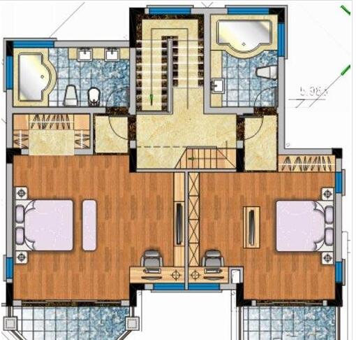 D户型（第二层）2房1厅2卫 建筑面积：384㎡