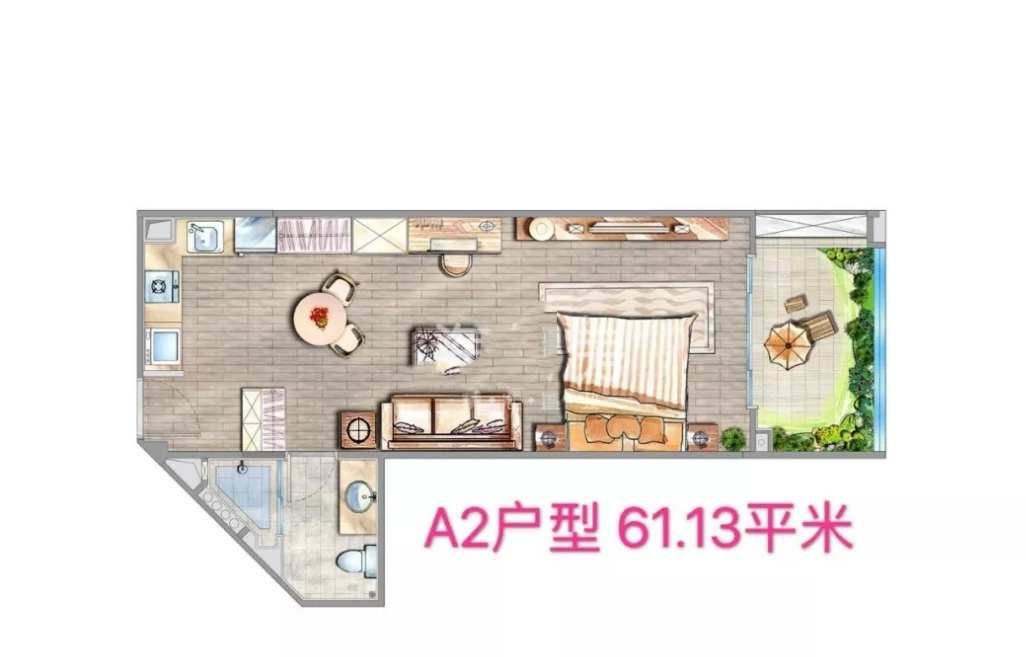  1室1厅1厨1卫 建筑面积：61.13㎡