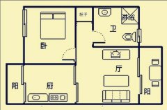  1室1厅1卫 南 建筑面积：58㎡