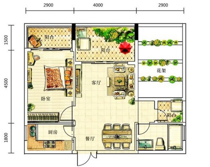  A--1室2厅 建筑面积：69㎡