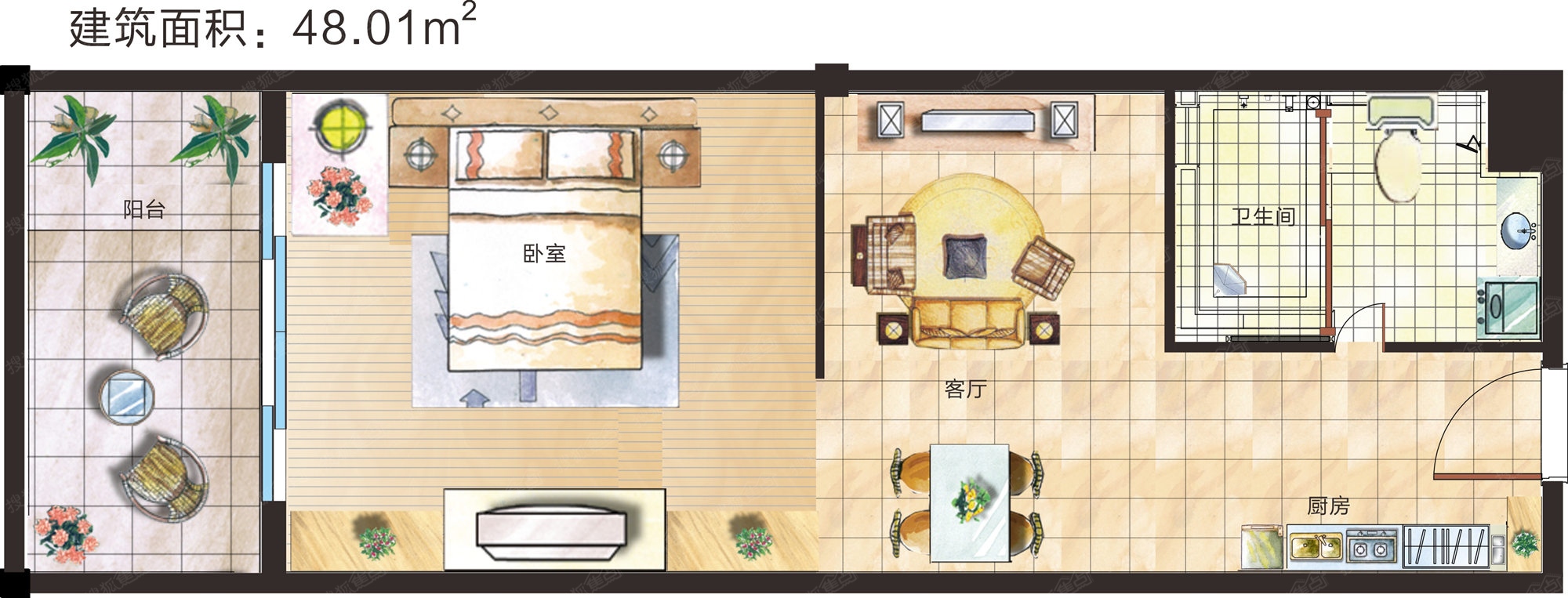 1室1厅1卫-48.01平  建筑面积：48㎡