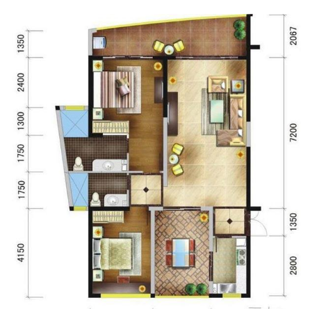 海岸名都D04户型图2室2厅2卫1厨建面 建筑面积：115.2㎡
