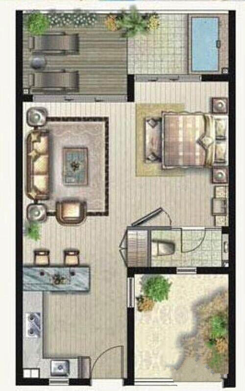 金中海蓝钻D现代摩登户型1室1厅1卫1厨 建筑面积：64㎡