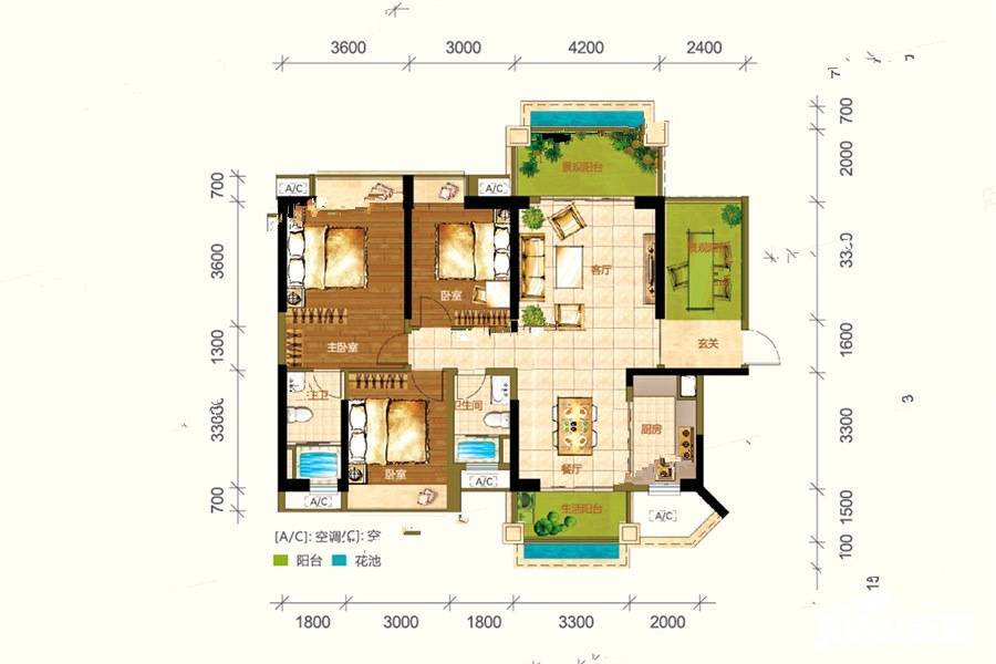 3室2厅2卫 建筑面积：131㎡