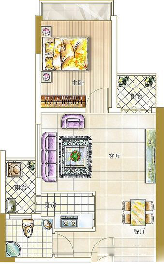 1房2厅1卫  建筑面积：58㎡