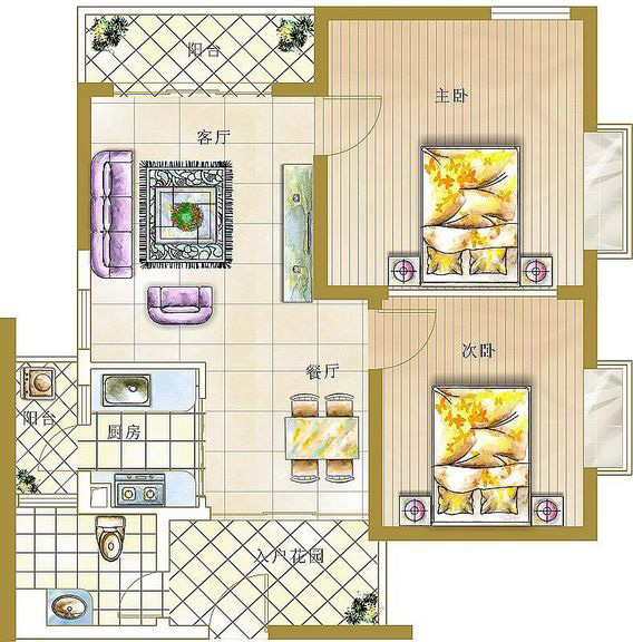 2房2厅1卫 建筑面积：83㎡