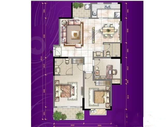 3房2厅2卫  建筑面积：119㎡