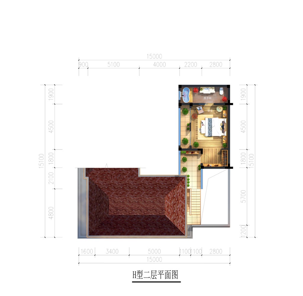 三亚红塘湾户型平面 H1F 1房1厅1卫  建筑面积：40㎡