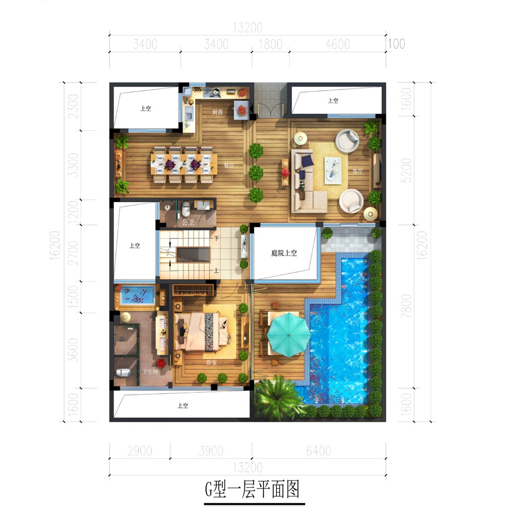 三亚红塘湾户型平面 G1F 1房1厅1卫 建筑面积：120㎡