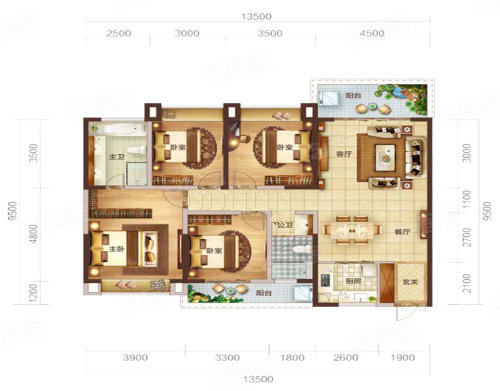 4房2厅2卫 建筑面积：151㎡