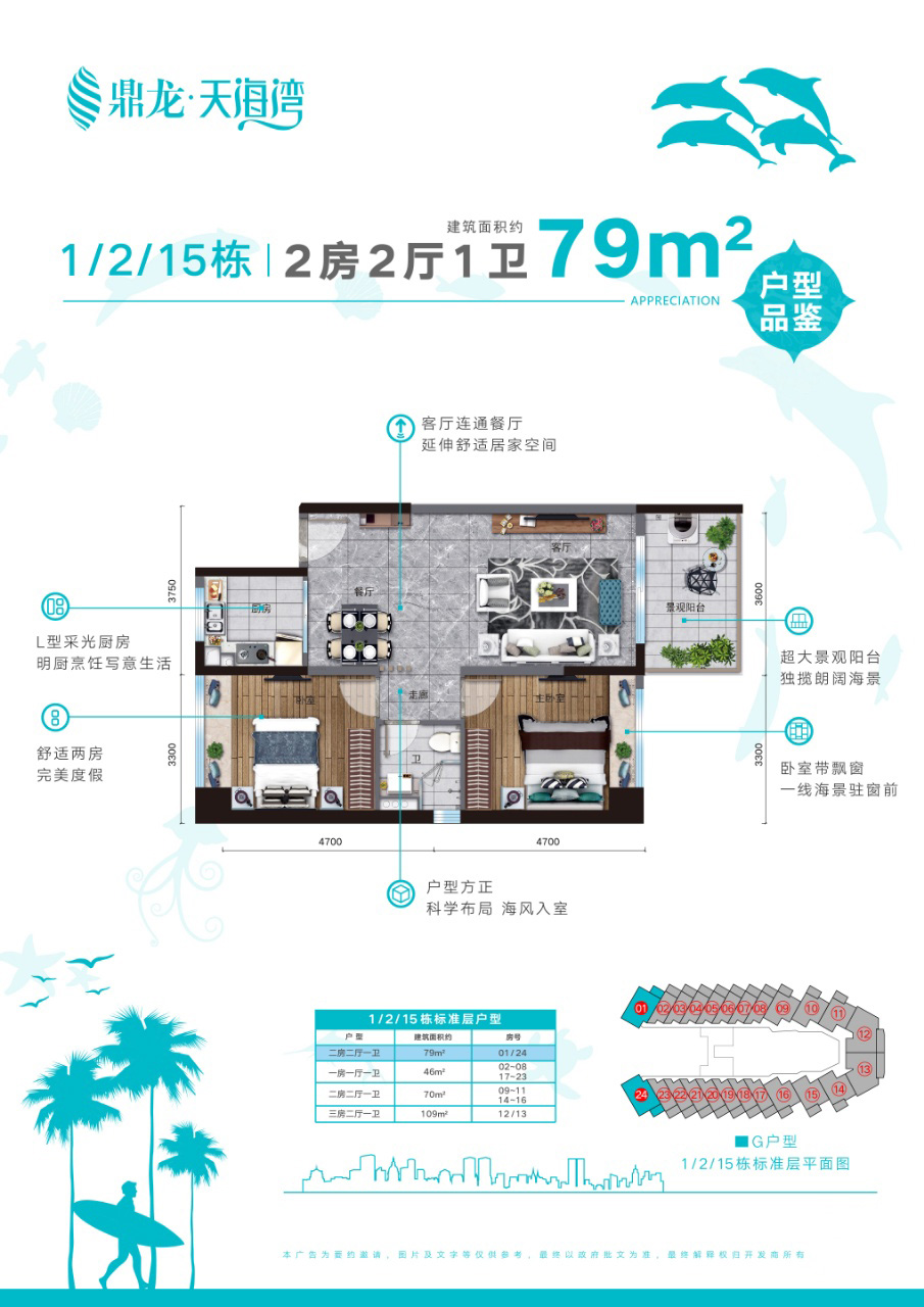 G户型 2房2厅1卫 建筑面积：79㎡
