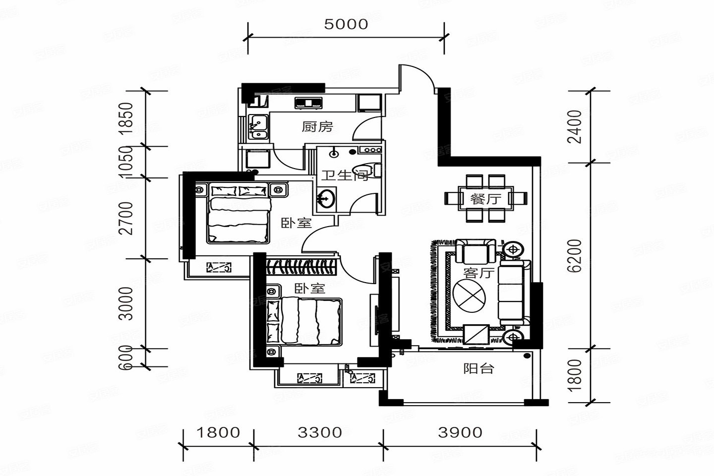 2房2厅1卫 建筑面积：0㎡