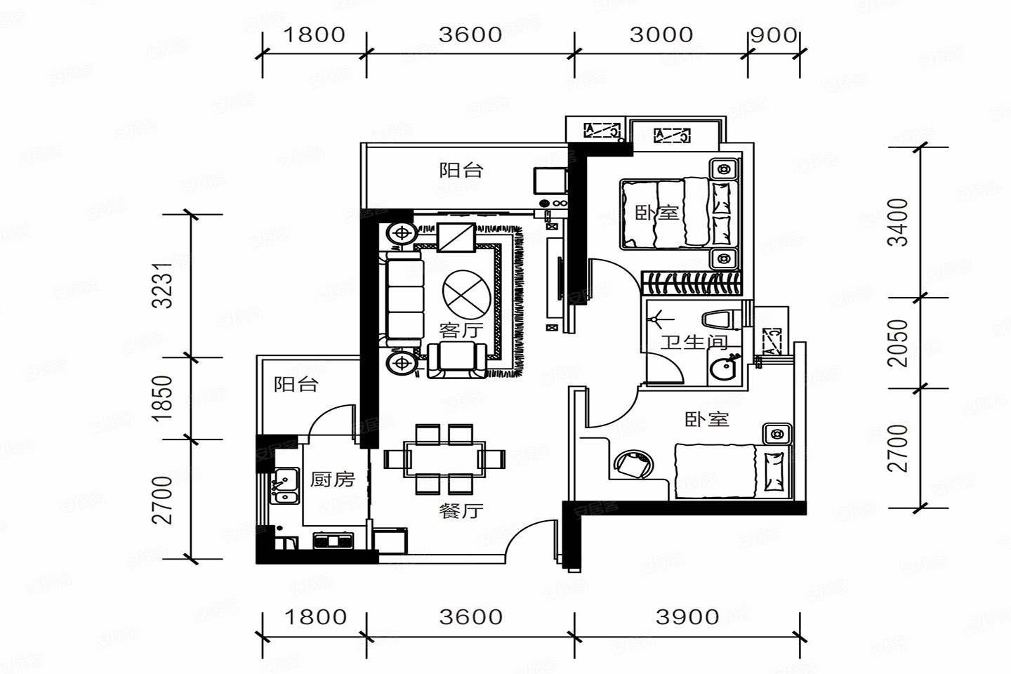 2房2厅1卫 建筑面积：0㎡